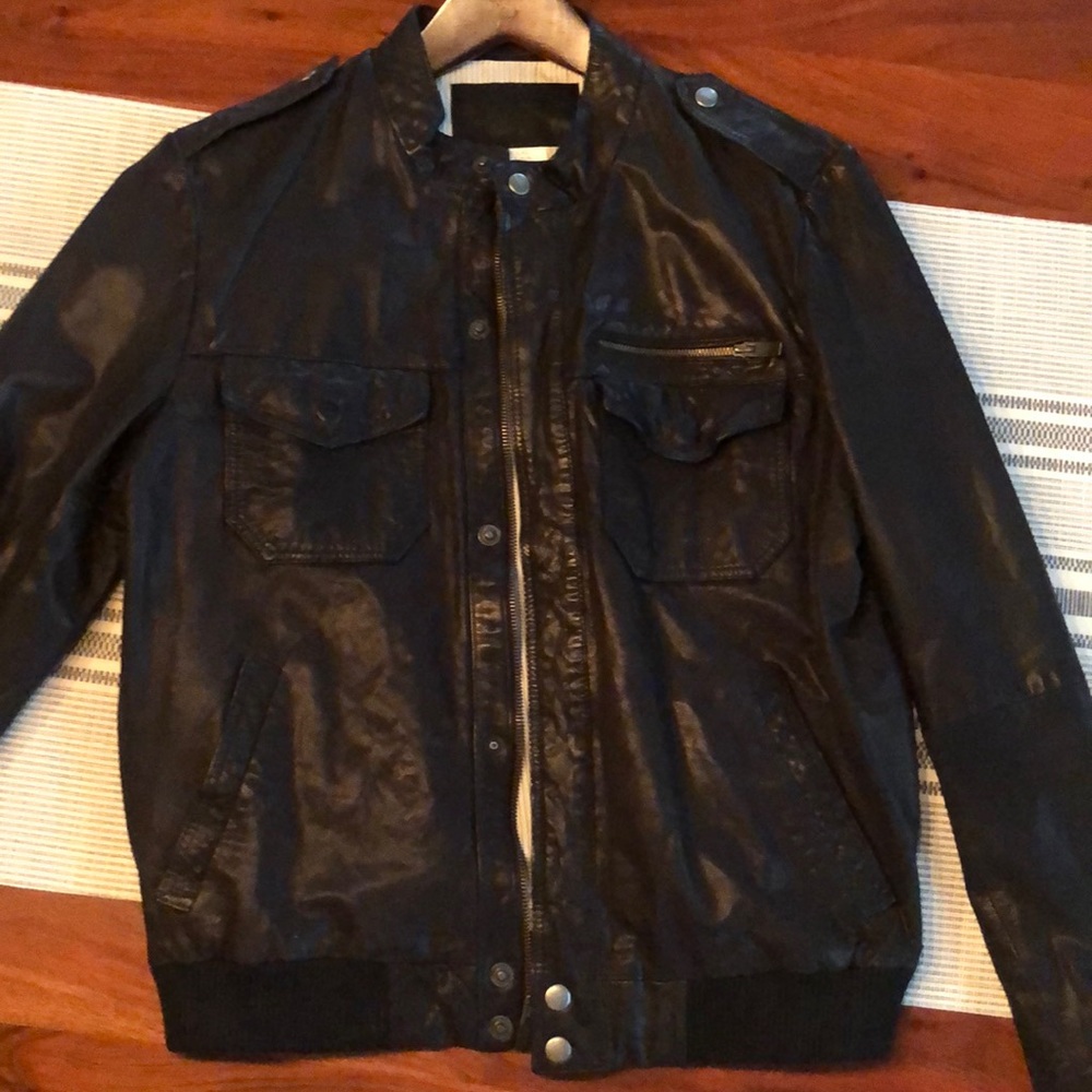 Penguin Black Leather Moro Jacket size Large